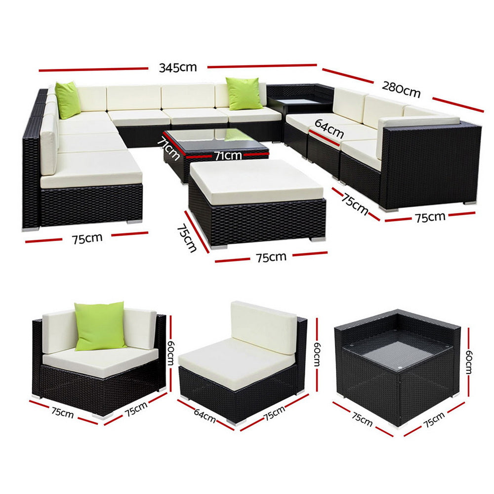 Gardeon 13-Piece Outdoor Sofa Set Wicker Couch Lounge Setting Cover-Outdoor Sofa Sets-PEROZ Accessories