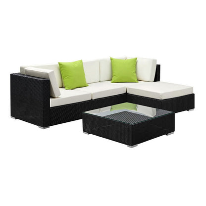 Gardeon 5-Piece Outdoor Sofa Set Wicker Couch Lounge Setting Cover-Outdoor Sofa Sets-PEROZ Accessories