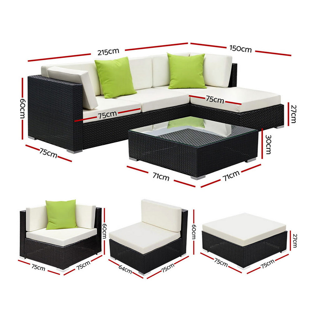 Gardeon 5-Piece Outdoor Sofa Set Wicker Couch Lounge Setting Cover-Outdoor Sofa Sets-PEROZ Accessories