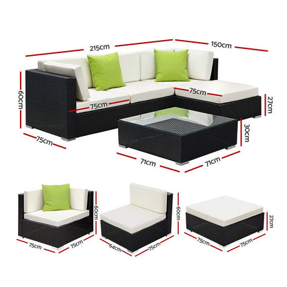 Gardeon 5-Piece Outdoor Sofa Set Wicker Couch Lounge Setting Cover-Outdoor Sofa Sets-PEROZ Accessories