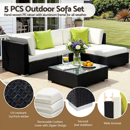 Gardeon 5-Piece Outdoor Sofa Set Wicker Couch Lounge Setting Cover-Outdoor Sofa Sets-PEROZ Accessories
