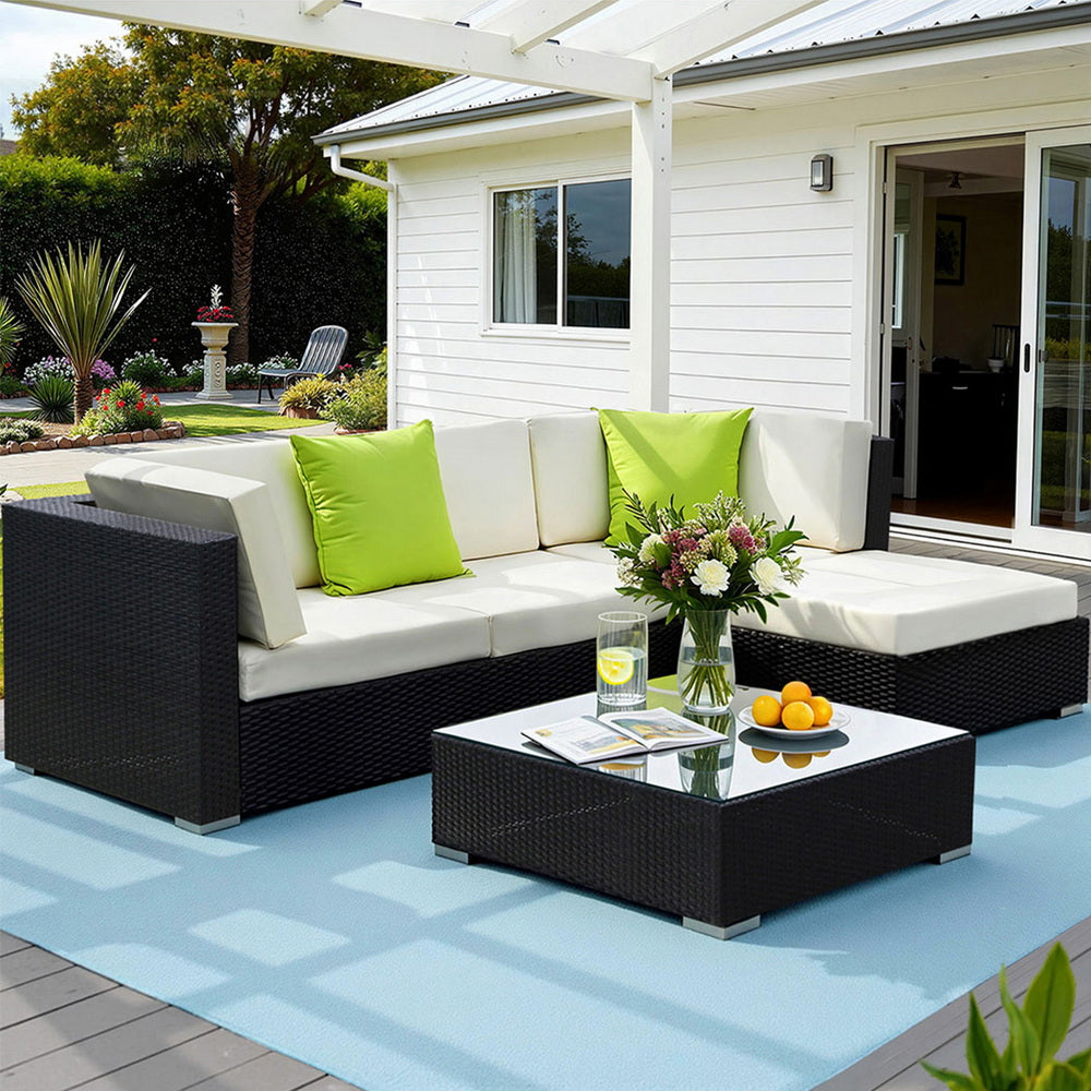 Gardeon 5-Piece Outdoor Sofa Set Wicker Couch Lounge Setting Cover-Outdoor Sofa Sets-PEROZ Accessories