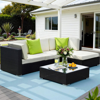 Gardeon 5-Piece Outdoor Sofa Set Wicker Couch Lounge Setting Cover-Outdoor Sofa Sets-PEROZ Accessories