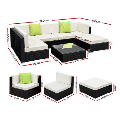 Gardeon 7-Piece Outdoor Sofa Set Wicker Couch Lounge Setting Cover-Outdoor Sofa Sets-PEROZ Accessories