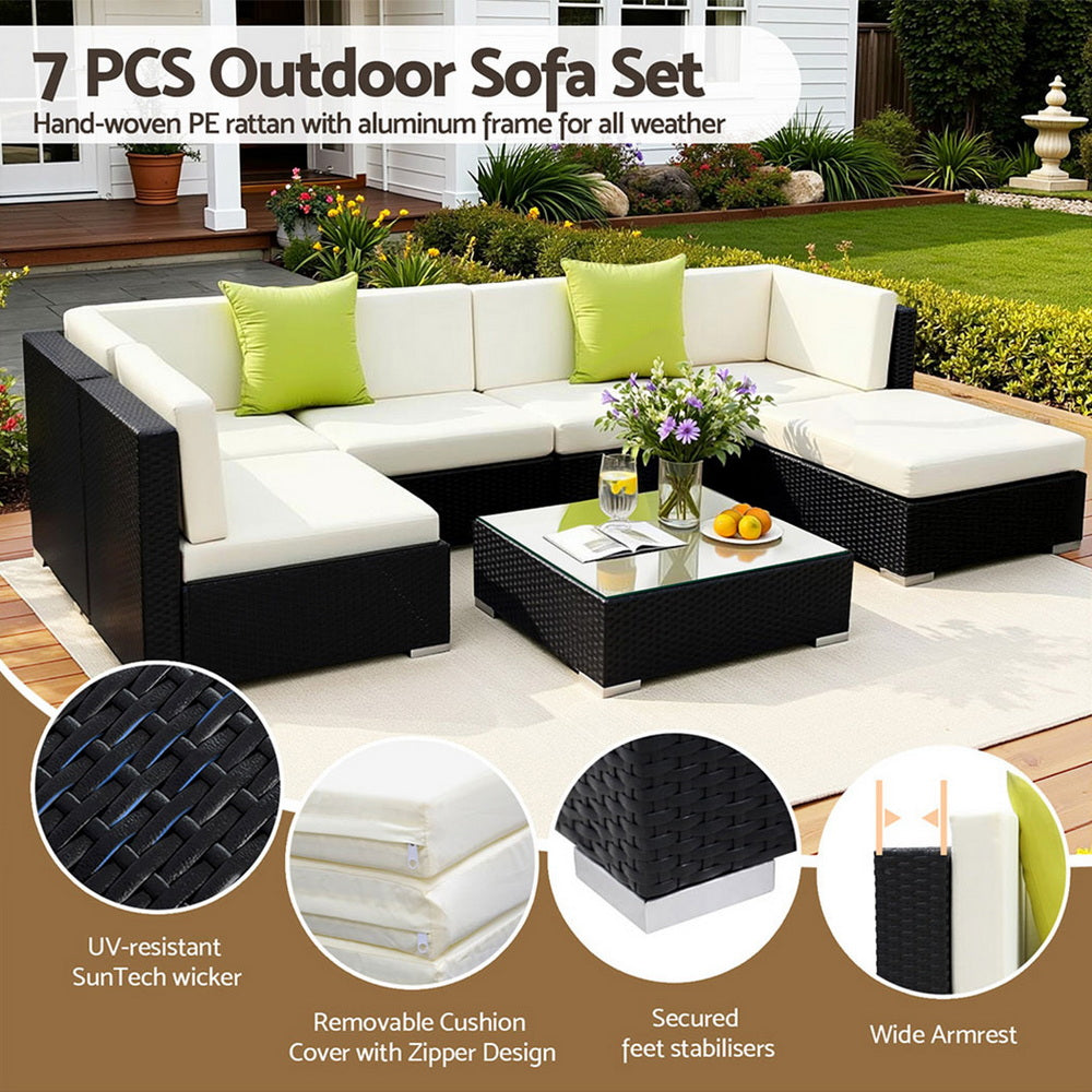 Gardeon 7-Piece Outdoor Sofa Set Wicker Couch Lounge Setting Cover-Outdoor Sofa Sets-PEROZ Accessories