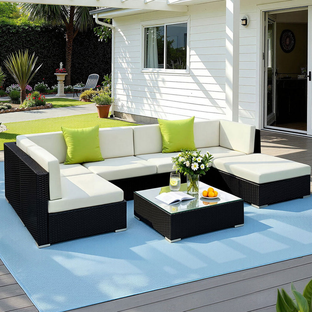Gardeon 7-Piece Outdoor Sofa Set Wicker Couch Lounge Setting Cover-Outdoor Sofa Sets-PEROZ Accessories