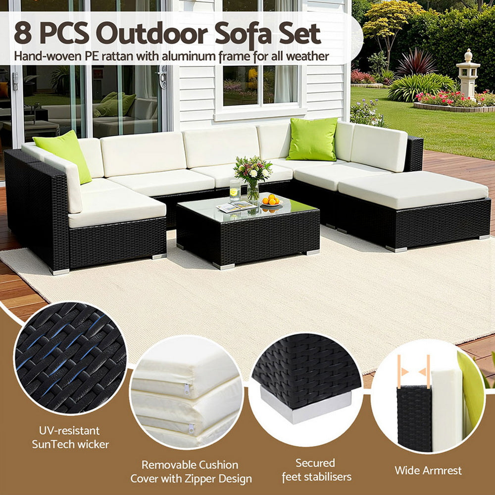 Gardeon 8-Piece Outdoor Sofa Set Wicker Couch Lounge Setting Cover-Outdoor Sofa Sets-PEROZ Accessories