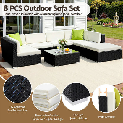 Gardeon 8-Piece Outdoor Sofa Set Wicker Couch Lounge Setting Cover-Outdoor Sofa Sets-PEROZ Accessories
