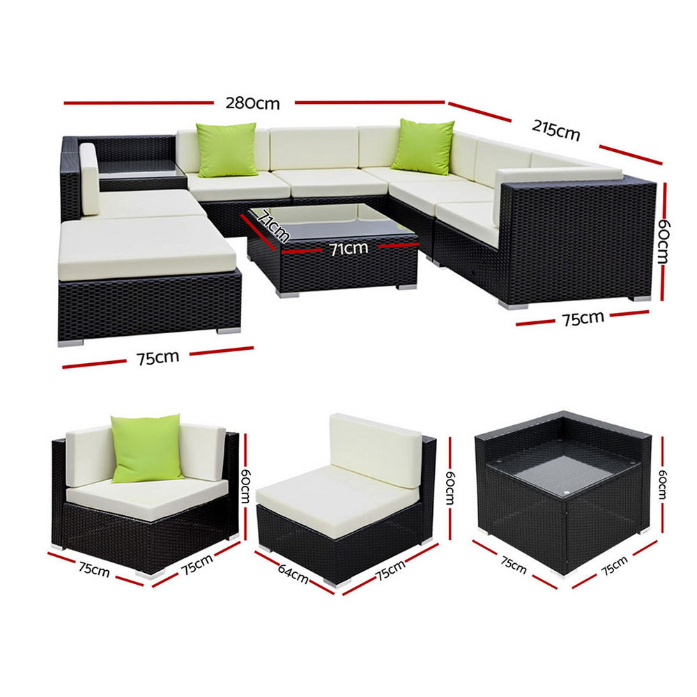 Gardeon 9-Piece Outdoor Sofa Set Wicker Couch Lounge Setting Cover-Outdoor Sofa Sets-PEROZ Accessories