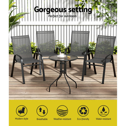 Gardeon 5PC Bistro Set Outdoor Table and Chairs Stackable Outdoor Furniture Black-Outdoor Bistro Sets-PEROZ Accessories