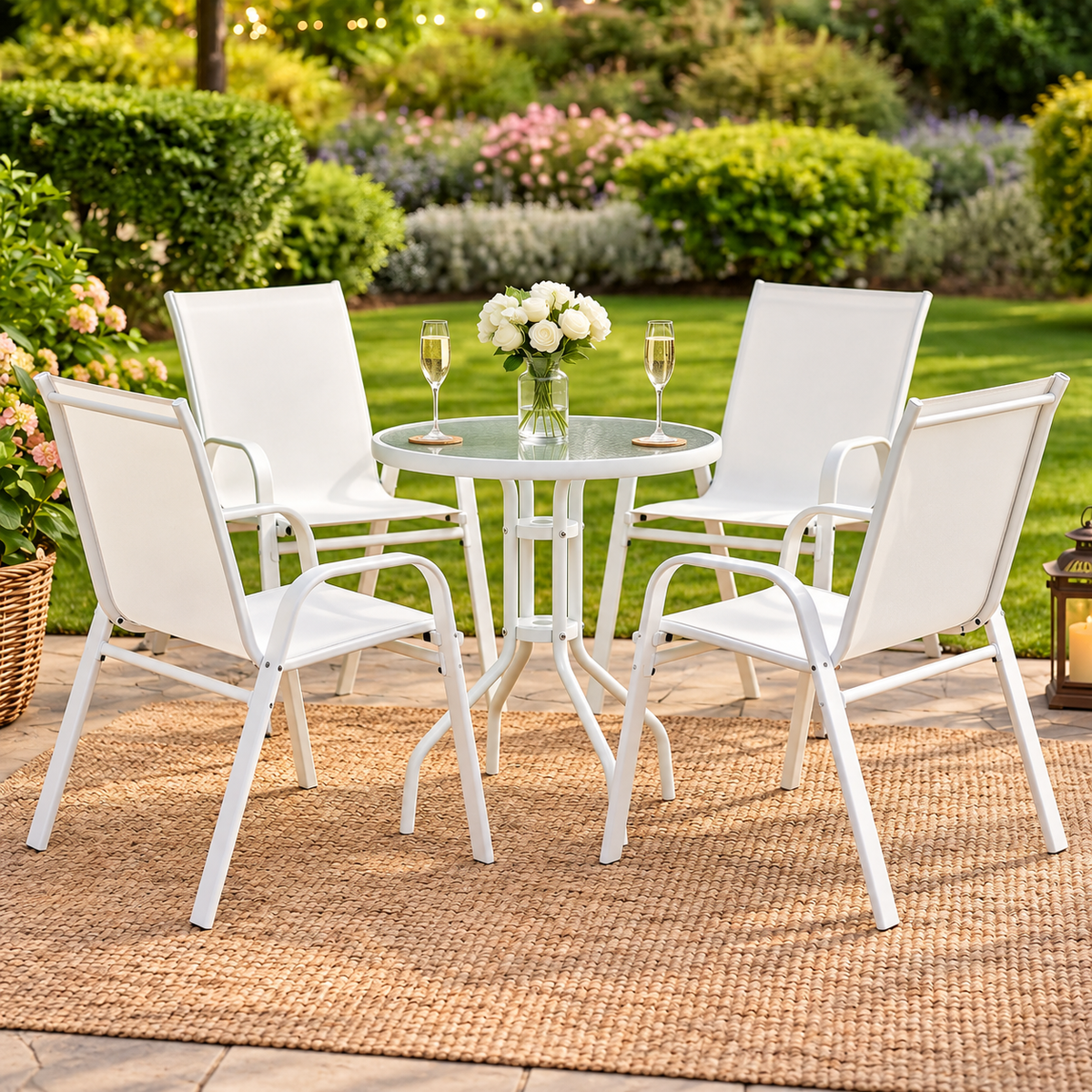 Gardeon 5PC Bistro Set Outdoor Table and Chairs Stackable Patio Furniture White-Furniture > Outdoor > Outdoor Dining Sets-PEROZ Accessories