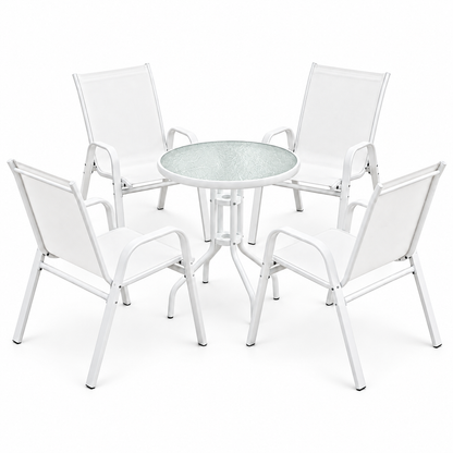 Gardeon 5PC Bistro Set Outdoor Table and Chairs Stackable Patio Furniture White-Furniture > Outdoor > Outdoor Dining Sets-PEROZ Accessories