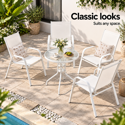 Gardeon 5PC Bistro Set Outdoor Table and Chairs Stackable Patio Furniture White-Furniture > Outdoor > Outdoor Dining Sets-PEROZ Accessories
