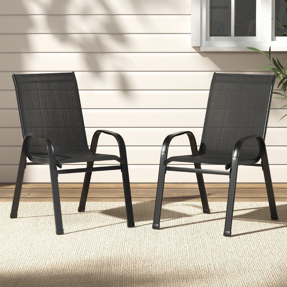 Gardeon 2PC Outdoor Dining Chairs Stackable Lounge Chair Patio Furniture Black-Outdoor Chairs-PEROZ Accessories