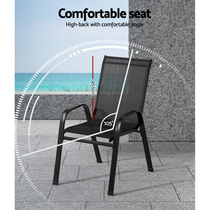 Gardeon 2PC Outdoor Dining Chairs Stackable Lounge Chair Patio Furniture Black-Outdoor Chairs-PEROZ Accessories