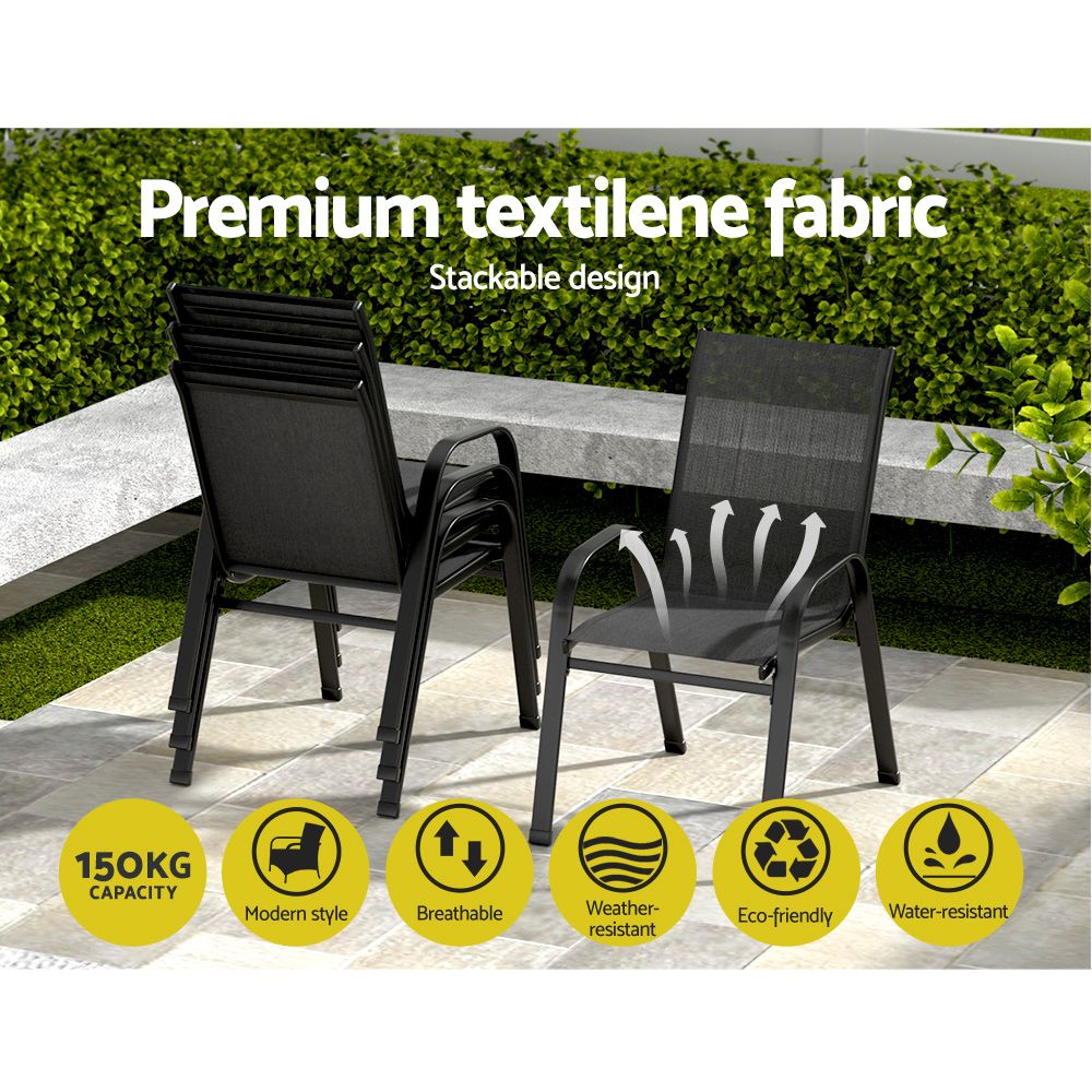 Gardeon 2PC Outdoor Dining Chairs Stackable Lounge Chair Patio Furniture Black-Outdoor Chairs-PEROZ Accessories