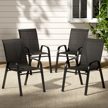 Gardeon 4PC Outdoor Dining Chairs Stackable Lounge Chair Patio Furniture Black-Outdoor Chairs-PEROZ Accessories