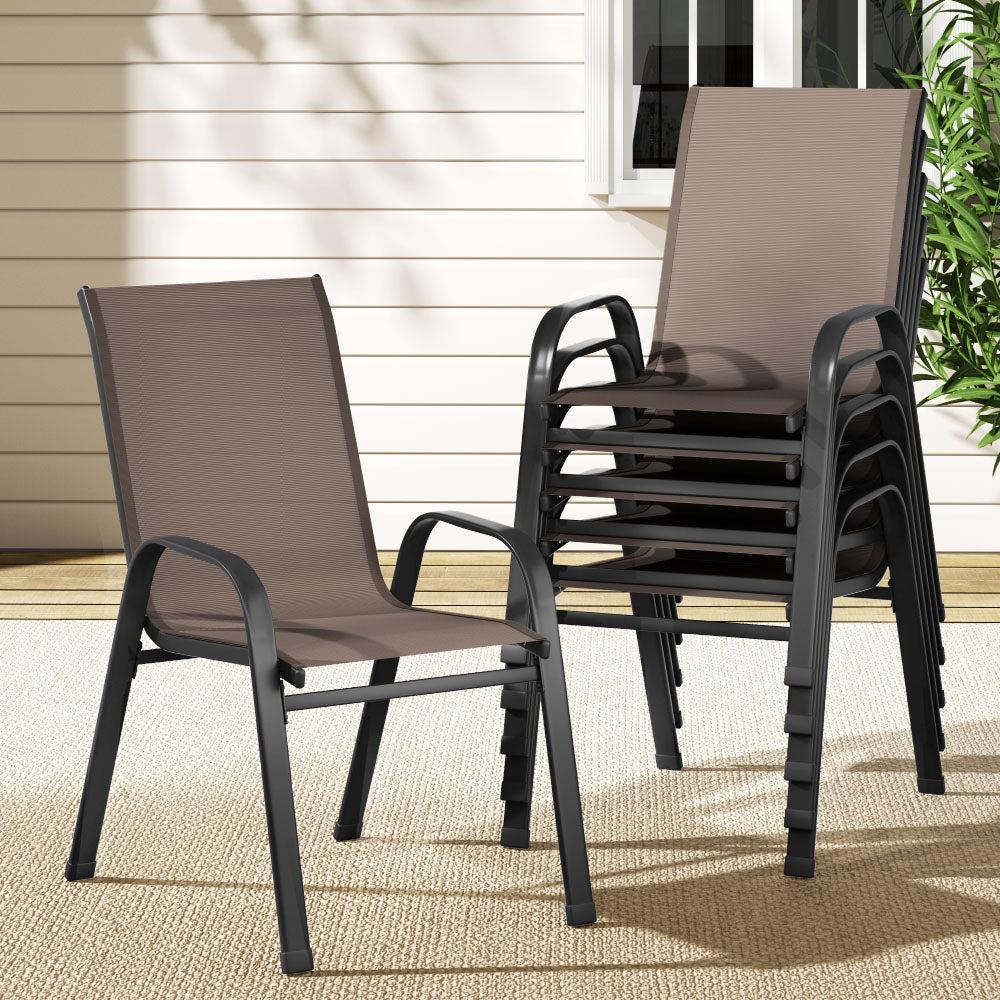 Gardeon 6PC Outdoor Dining Chairs Stackable Lounge Chair Patio Furniture Brown-Dining Chairs-PEROZ Accessories