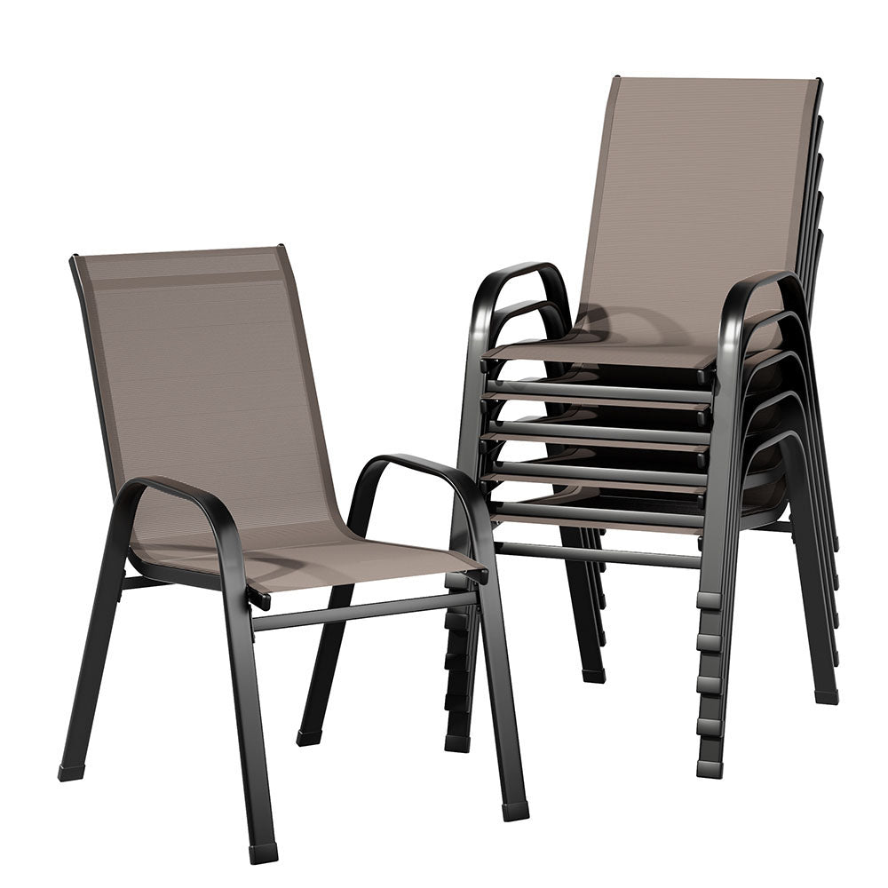 Gardeon 6PC Outdoor Dining Chairs Stackable Lounge Chair Patio Furniture Brown-Dining Chairs-PEROZ Accessories