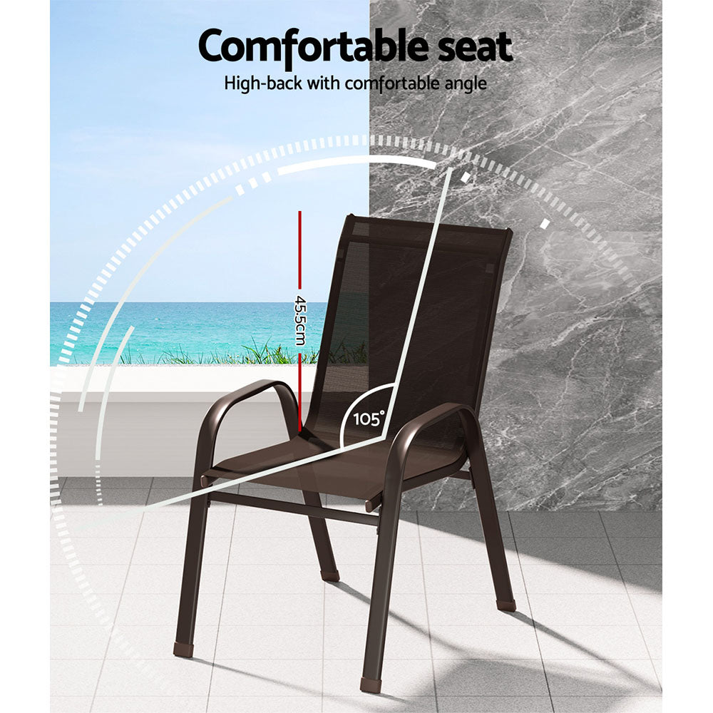 Gardeon 6PC Outdoor Dining Chairs Stackable Lounge Chair Patio Furniture Brown-Dining Chairs-PEROZ Accessories