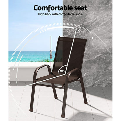 Gardeon 6PC Outdoor Dining Chairs Stackable Lounge Chair Patio Furniture Brown-Dining Chairs-PEROZ Accessories