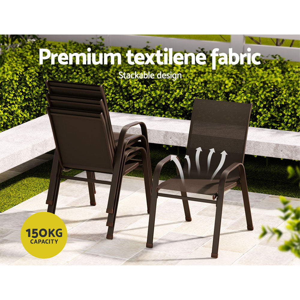 Gardeon 6PC Outdoor Dining Chairs Stackable Lounge Chair Patio Furniture Brown-Dining Chairs-PEROZ Accessories
