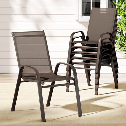 Gardeon 6PC Outdoor Dining Chairs Stackable Lounge Chair Patio Furniture Brown-Dining Chairs-PEROZ Accessories