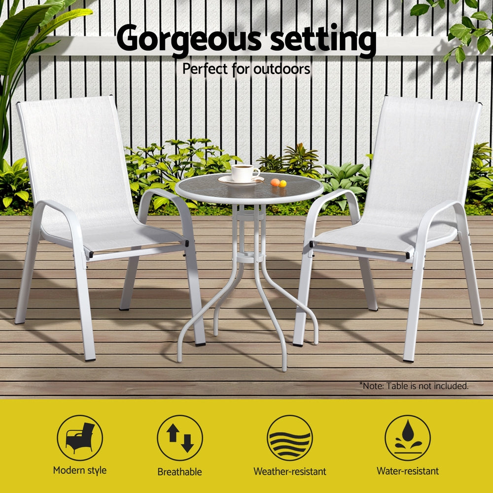 Gardeon 2PC Outdoor Dining Chairs Stackable Lounge Chair Patio Furniture White-Furniture &gt; Outdoor &gt; Outdoor Chairs-PEROZ Accessories