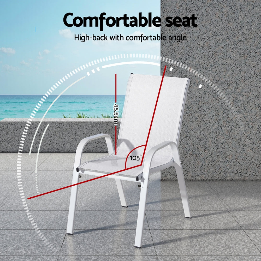 Gardeon 2PC Outdoor Dining Chairs Stackable Lounge Chair Patio Furniture White-Furniture &gt; Outdoor &gt; Outdoor Chairs-PEROZ Accessories