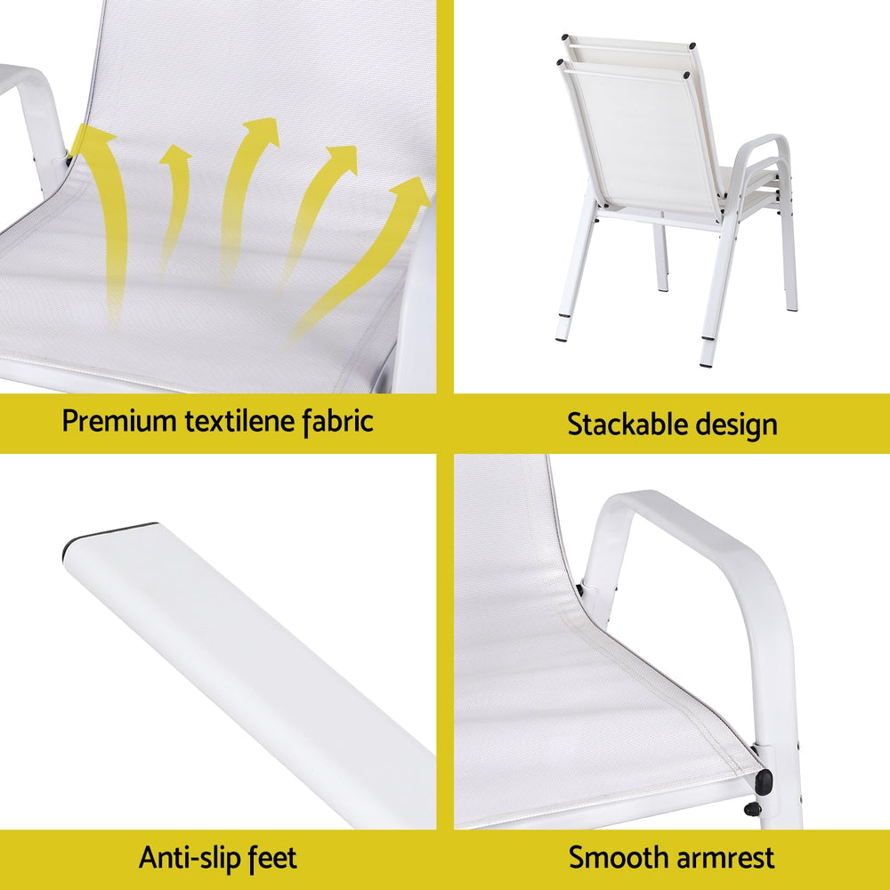 Gardeon 2PC Outdoor Dining Chairs Stackable Lounge Chair Patio Furniture White-Furniture &gt; Outdoor &gt; Outdoor Chairs-PEROZ Accessories