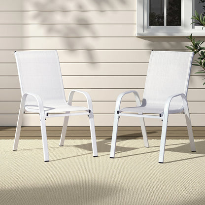 Gardeon 2PC Outdoor Dining Chairs Stackable Lounge Chair Patio Furniture White-Furniture &gt; Outdoor &gt; Outdoor Chairs-PEROZ Accessories