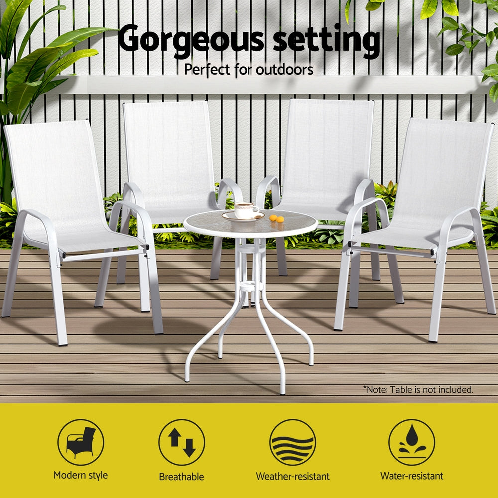 Gardeon 4PC Outdoor Dining Chairs Stackable Lounge Chair Patio Furniture White-Furniture &gt; Outdoor &gt; Outdoor Chairs-PEROZ Accessories