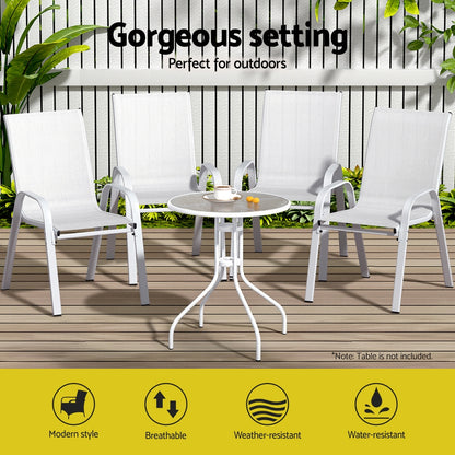 Gardeon 4PC Outdoor Dining Chairs Stackable Lounge Chair Patio Furniture White-Furniture &gt; Outdoor &gt; Outdoor Chairs-PEROZ Accessories