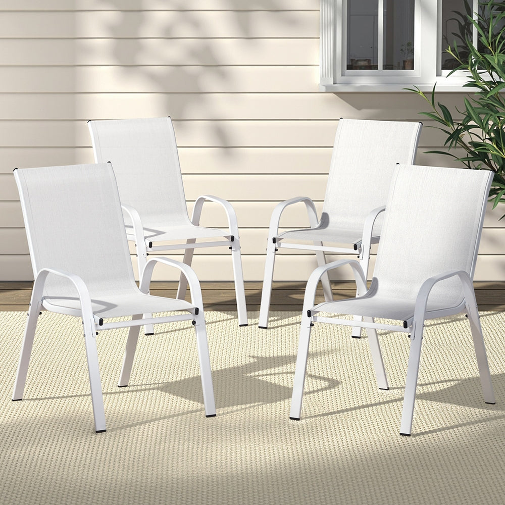 Gardeon 4PC Outdoor Dining Chairs Stackable Lounge Chair Patio Furniture White-Furniture &gt; Outdoor &gt; Outdoor Chairs-PEROZ Accessories