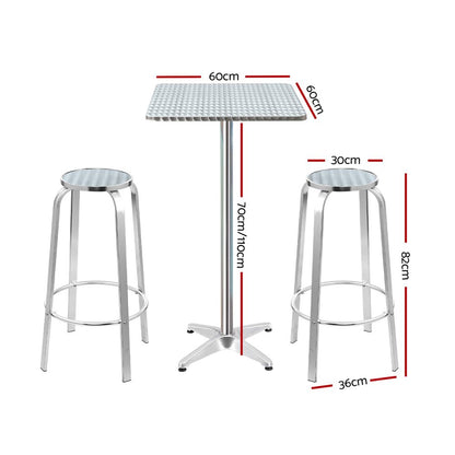 Gardeon 3-Piece Outdoor Bar Set Bistro Table Stools Adjustable Square Cafe-Outdoor Bar Sets-PEROZ Accessories
