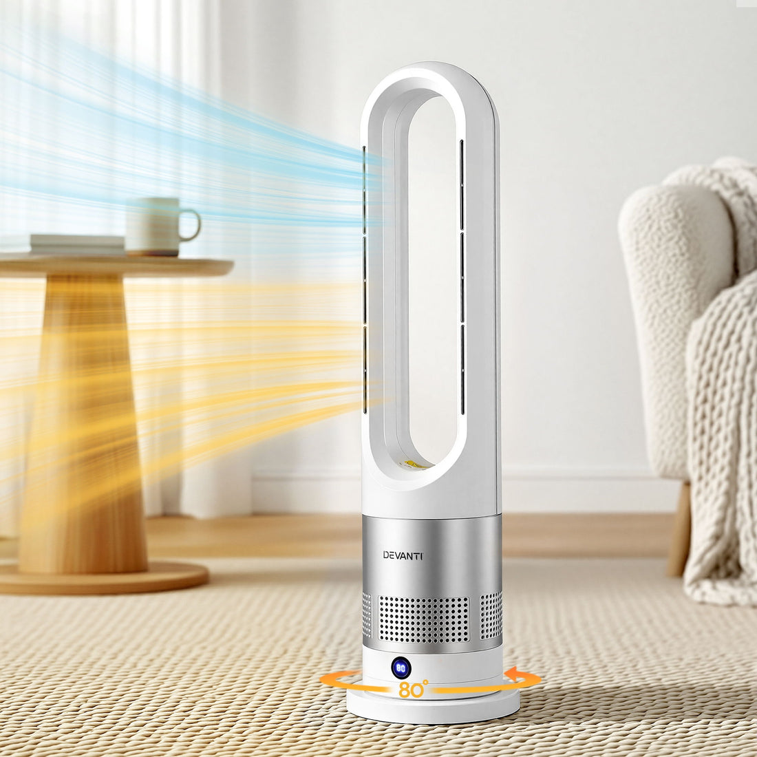Devanti Bladeless Tower Fan Heater and Cooler 2in1 Portable Oscillation Fan for Bedroom Room Office Use White-Appliances > Heaters > Electric Heaters-PEROZ Accessories
