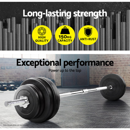 Everfit 168CM 5.5FT Barbell Bar Fitness Weight Plates Dumbbells Row-Sports &amp; Fitness &gt; Exercise, Gym &amp; Fitness &gt; Free Weights-PEROZ Accessories