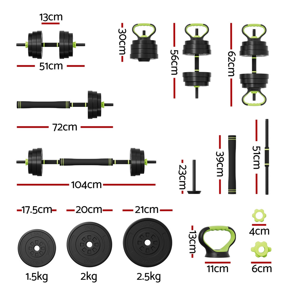 Everfit 25kg Adjustable Dumbbells Set Kettle Bell Weight Plates Barbells Gym-Sports &amp; Fitness &gt; Exercise, Gym &amp; Fitness &gt; Free Weights-PEROZ Accessories