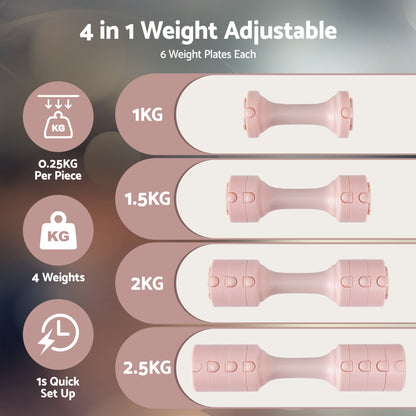 Everfit 2x2.5kg Adjustable Dumbbell Set Weights Set 4-in-1 Home Gym Workout Strength Training-Sports &amp; Fitness > Exercise, Gym &amp; Fitness > Free Weights-PEROZ Accessories