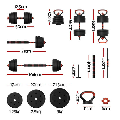 Everfit 40kg Adjustable Dumbbells Set Kettle Bell Weight Plates Barbells Gym-Sports &amp; Fitness &gt; Exercise, Gym &amp; Fitness &gt; Free Weights-PEROZ Accessories