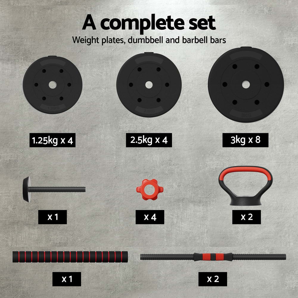 Everfit 40kg Adjustable Dumbbells Set Kettle Bell Weight Plates Barbells Gym-Sports &amp; Fitness &gt; Exercise, Gym &amp; Fitness &gt; Free Weights-PEROZ Accessories