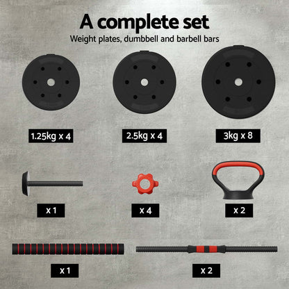 Everfit 40kg Adjustable Dumbbells Set Kettle Bell Weight Plates Barbells Gym-Sports &amp; Fitness &gt; Exercise, Gym &amp; Fitness &gt; Free Weights-PEROZ Accessories