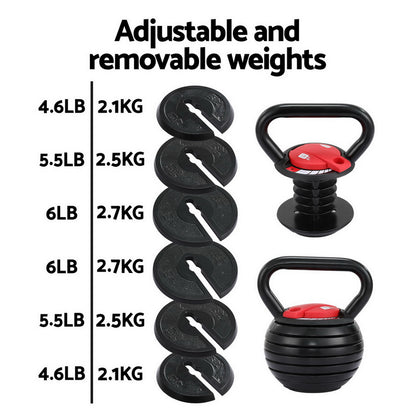 Everfit 18kg Adjustable Kettlebell Set Portable Kettle Bell Weight Dumbbells 10lbs 40lbs-Sports &amp; Fitness &gt; Exercise, Gym &amp; Fitness &gt; Free Weights-PEROZ Accessories