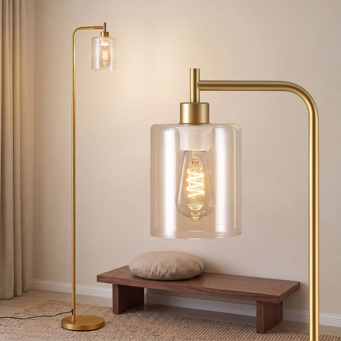 Artiss Floor Lamp Modern Industrial Standing Light with Clear Glass Shade, GoldMetal Tall Lamp for Living Room, Bedroom &amp; Office, Anti-Tipping Weighted Base &amp; Foot Switch (Bulb Not Included)-Home &amp; Garden > Lighting > Floor Lamps-PEROZ Accessories