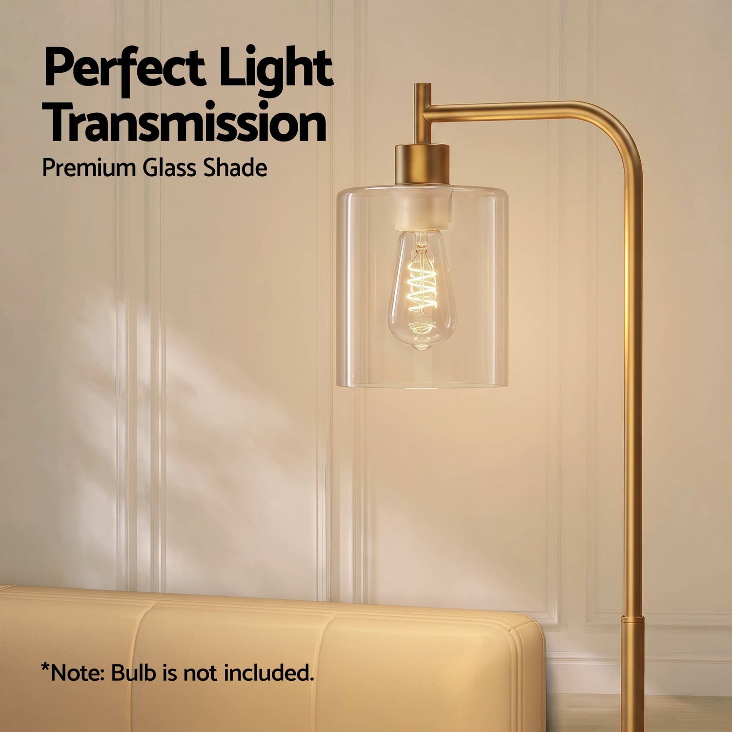 Artiss Floor Lamp Modern Industrial Standing Light with Clear Glass Shade, GoldMetal Tall Lamp for Living Room, Bedroom &amp; Office, Anti-Tipping Weighted Base &amp; Foot Switch (Bulb Not Included)