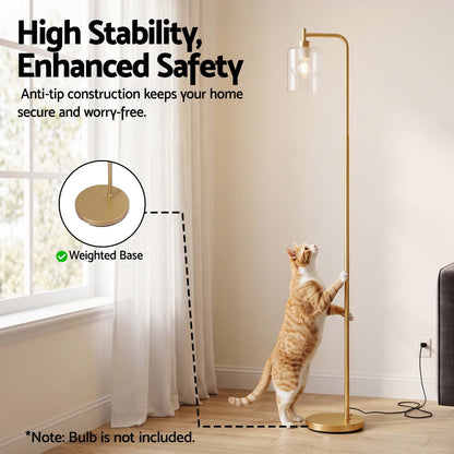 Artiss Floor Lamp Modern Industrial Standing Light with Clear Glass Shade, GoldMetal Tall Lamp for Living Room, Bedroom &amp; Office, Anti-Tipping Weighted Base &amp; Foot Switch (Bulb Not Included)