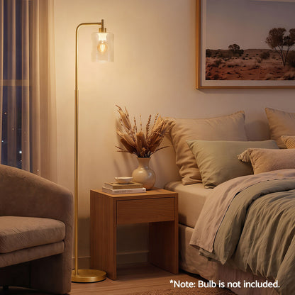 Artiss Floor Lamp Modern Industrial Standing Light with Clear Glass Shade, GoldMetal Tall Lamp for Living Room, Bedroom &amp; Office, Anti-Tipping Weighted Base &amp; Foot Switch (Bulb Not Included)