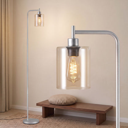 Artiss Floor Lamp Modern Industrial Standing Light with Clear Glass Shade, Silver Metal Tall Lamp for Living Room, Bedroom &amp; Office, Anti-Tipping Weighted Base &amp; Foot Switch (Bulb Not Included)