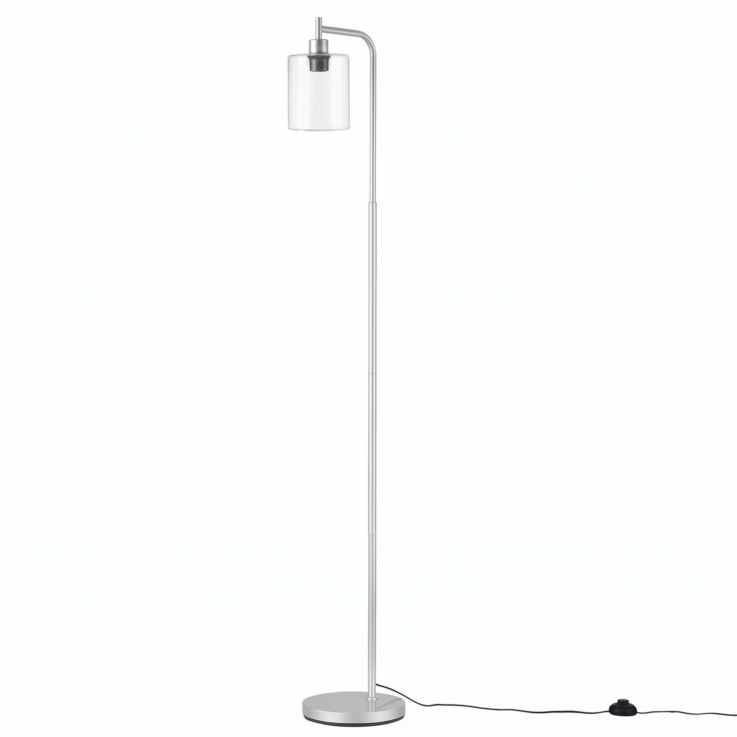 Artiss Floor Lamp Modern Industrial Standing Light with Clear Glass Shade, Silver Metal Tall Lamp for Living Room, Bedroom &amp; Office, Anti-Tipping Weighted Base &amp; Foot Switch (Bulb Not Included)
