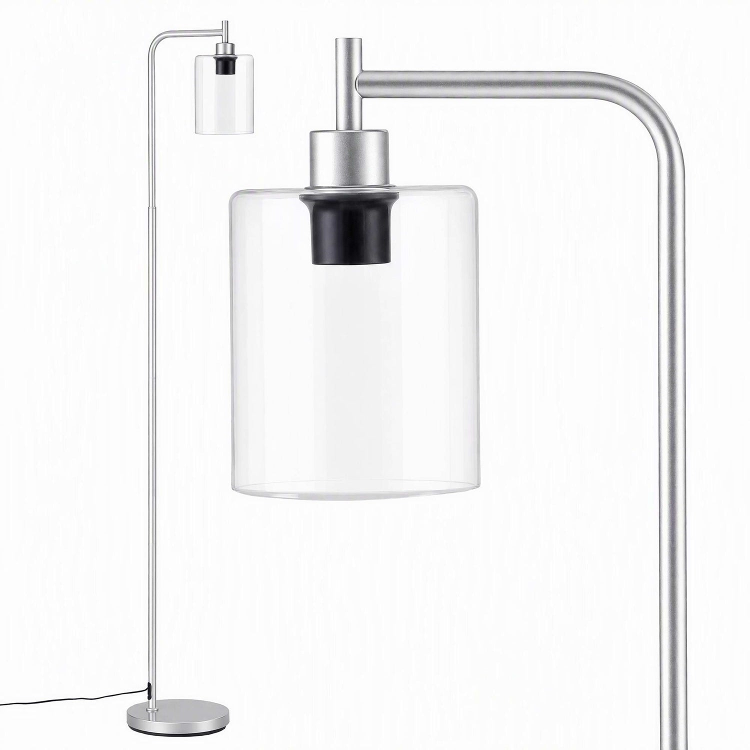 Artiss Floor Lamp Modern Industrial Standing Light with Clear Glass Shade, Silver Metal Tall Lamp for Living Room, Bedroom &amp; Office, Anti-Tipping Weighted Base &amp; Foot Switch (Bulb Not Included)